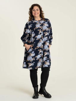 Gozzip CHRISTINE - Tunika skjorte i marine blå viskose med flot blomsterprint
