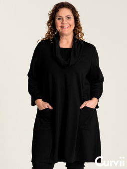 JOHANNE - Flot sort skjorte tunika med lommer