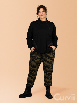 Gozzip Black CHRISTEL - Løse bukser i lækker bomulds sweat med army grønt camouflage print