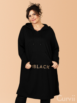 Gozzip Black GURLI - Lækker sort tunika hoodie med brunt tryk