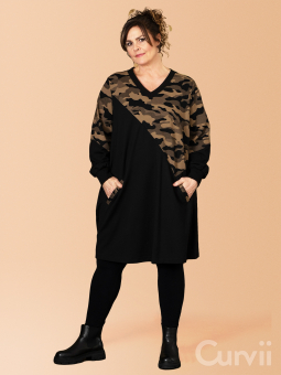 Gozzip Black SARAH - Sort tunika med råt camouflage print i kraftig bomulds jersey