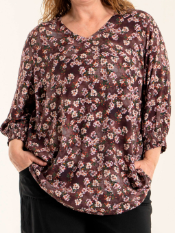 NATACHA - Sort bluse i crepet viskose med blomster print