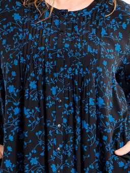Gozzip JOHANNE - Sort viskose skjorte tunika med blå blomster