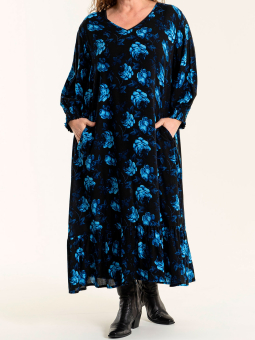 Gozzip ABDI - Sort viskose kjole med blå roser