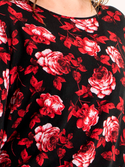 Gozzip Fanny - Sort viskose bluse med flotte røde blomster