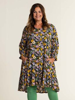 Gozzip ALINA - Sort viskose tunika med smukt blomsterprint