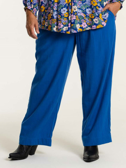 Gozzip LISSI - Blå bukser med brede ben i viskose og hør
