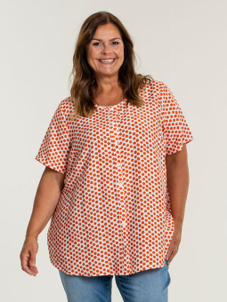 Lenja - Coral farvet viskose kjole med sort print