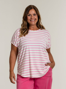 Gozzip GITTE - Hvid T-shirt med pinke striber