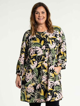 Gozzip ADINA - Sort tunika med blad print