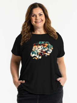 Gozzip GITTE - Sort viskosebluse med korte ærmer og blomsterprint