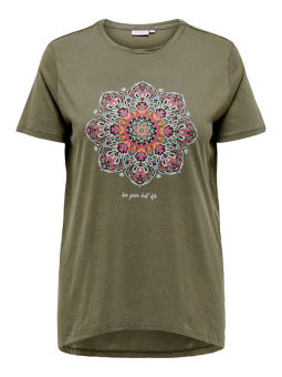 Only Carmakoma MIKO - Grøn bomulds t-shirt med print