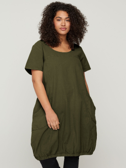 Mørkegrøn bomulds kjole med elastikkant