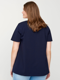 Zizzi Mørkeblå basis t-shirt i bomuldsjersey