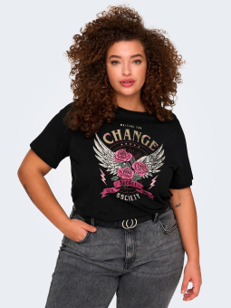 Only Carmakoma LIMA - Sort bomulds t-shirt med tryk