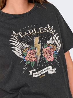 Only Carmakoma MIKO - Grå meleret bomulds T-shirt med print