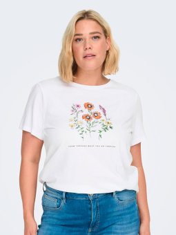 Only Carmakoma EDLA - Hvid bomulds t-shirt med blomster print