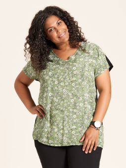 Sort tunika i viskose jersey med flot blomsterprint