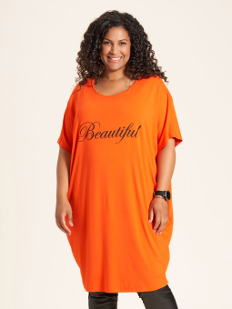 Studio Ane - Orange tunika kjole med flot Beautiful print