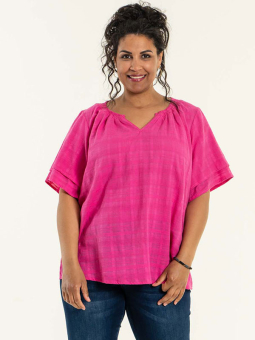 EVELINA - Lang pink og turkis viskose skjorte