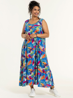 JAENNE - Sort chiffon kjole med blomster og jersey underkjole