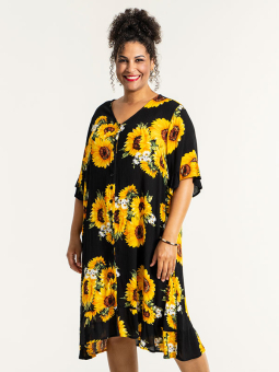Studio SIGNE - Sort kjole med store gule solsikker