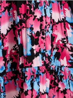 Studio ADALINA - Sort kjole med lyserødt og blåt print