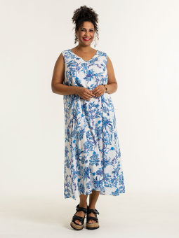 ADALINA - Sort kjole med lyserødt og blåt print
