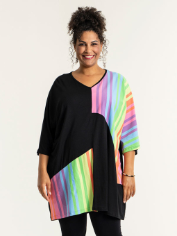 ADELENA - Sort jersey kjole med farve mønster