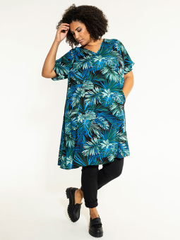 HANNA - Sort viskose bluse med brun fjer print