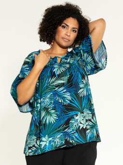 HANNA - Sort viskose bluse med brun fjer print