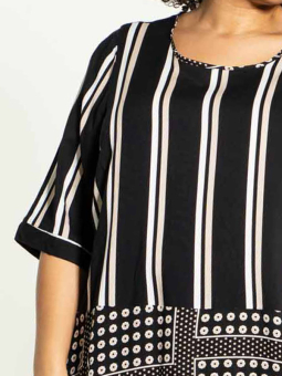 Studio CHRISTINE - Sort bluse med hvidt og beige print