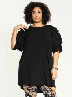 FLO - Sort bluse i ribbet jersey