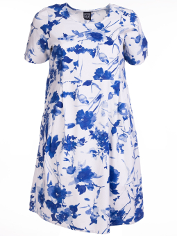 Pont Neuf Hvid Sina kjole med smukt blåt blomsterprint