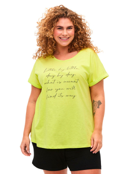 Zizzi Neon gul T-shirt i økologisk bomuld