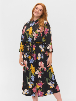 Zizzi Lang sort skjorte kjole med smukt blomsterprint