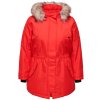 Car IRENA - Varm vinter jakke i flot hindbærfarvet med hætte og aftagelig pels fra Only Carmakoma