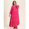 Sussie - Lang flæse kjole i flot pink viskose fra Gozzip