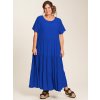 Sussie - Lang flot kongeblå viskose kjole med flæser fra Gozzip