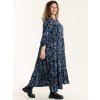 Sussie - Flot lang flæse kjole i blåt dyreprint viskose fra Gozzip
