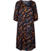 Lang sort viskose kjole med smukt blåt og orange print fra Zizzi