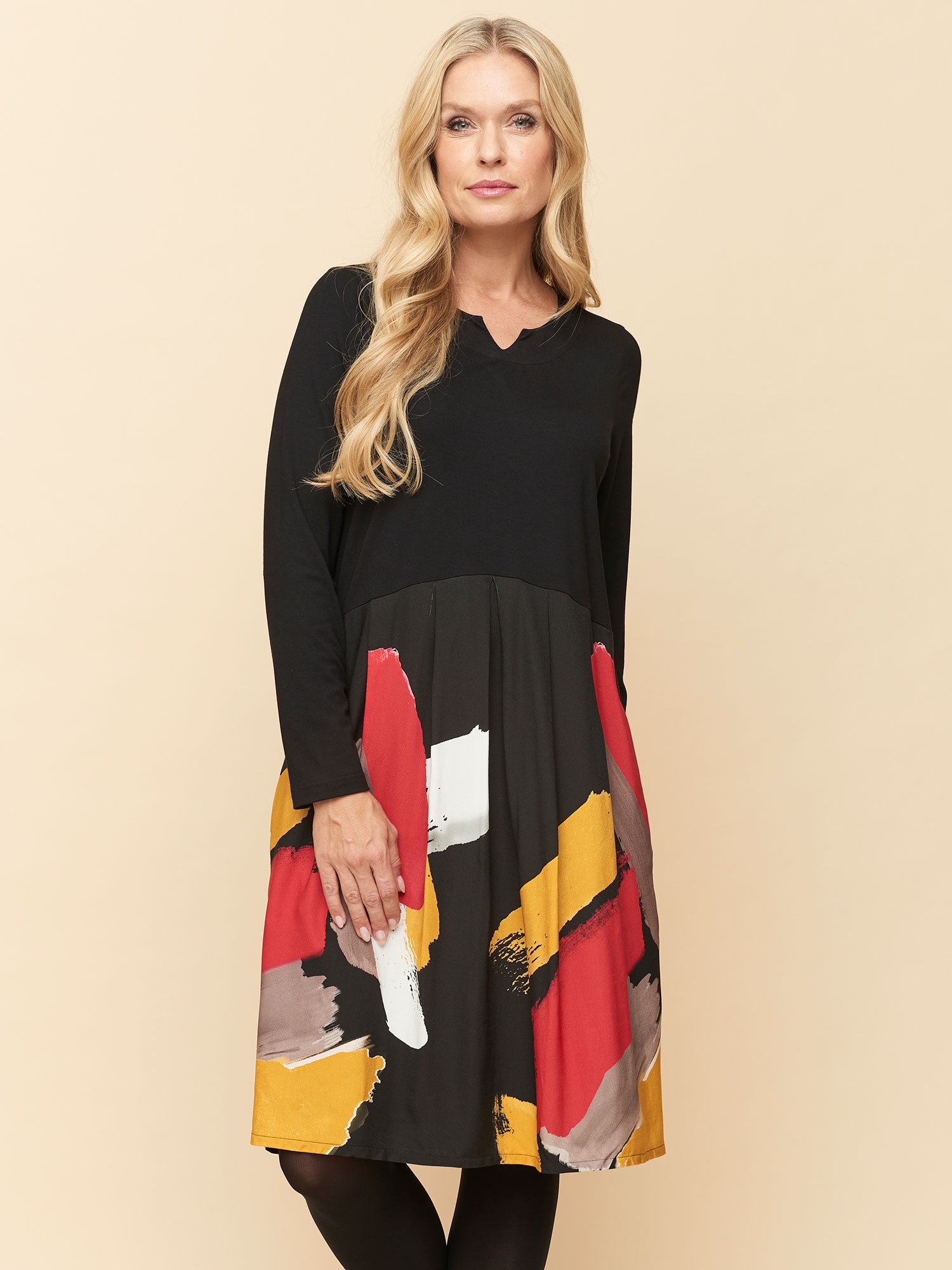 Pont Neuf Sort kjole med eksklusivt grafisk print, 46 / L