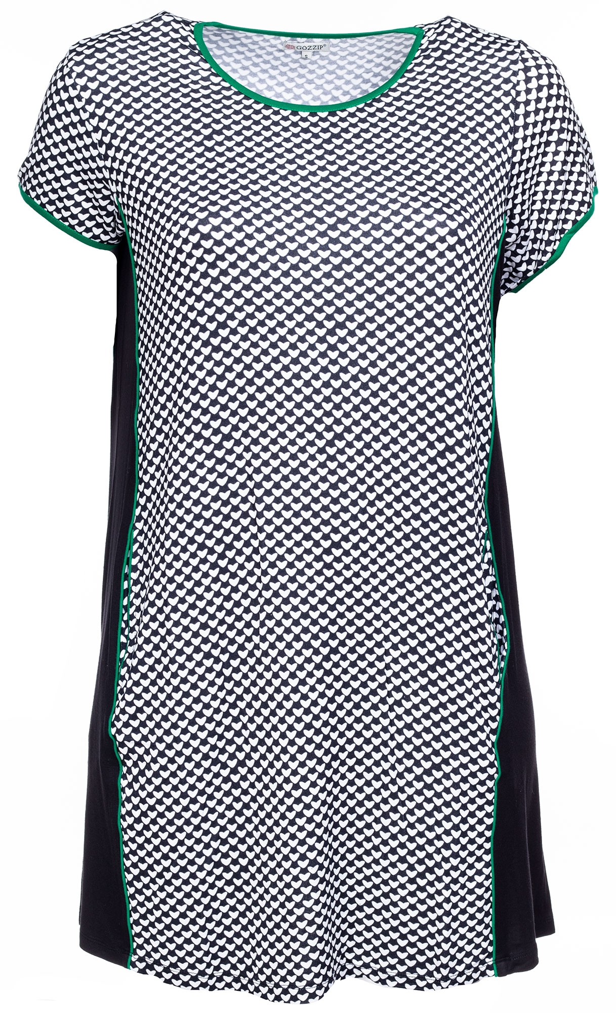 Billede af Sort / hvid printet tunika kjole med grønne detaljer
