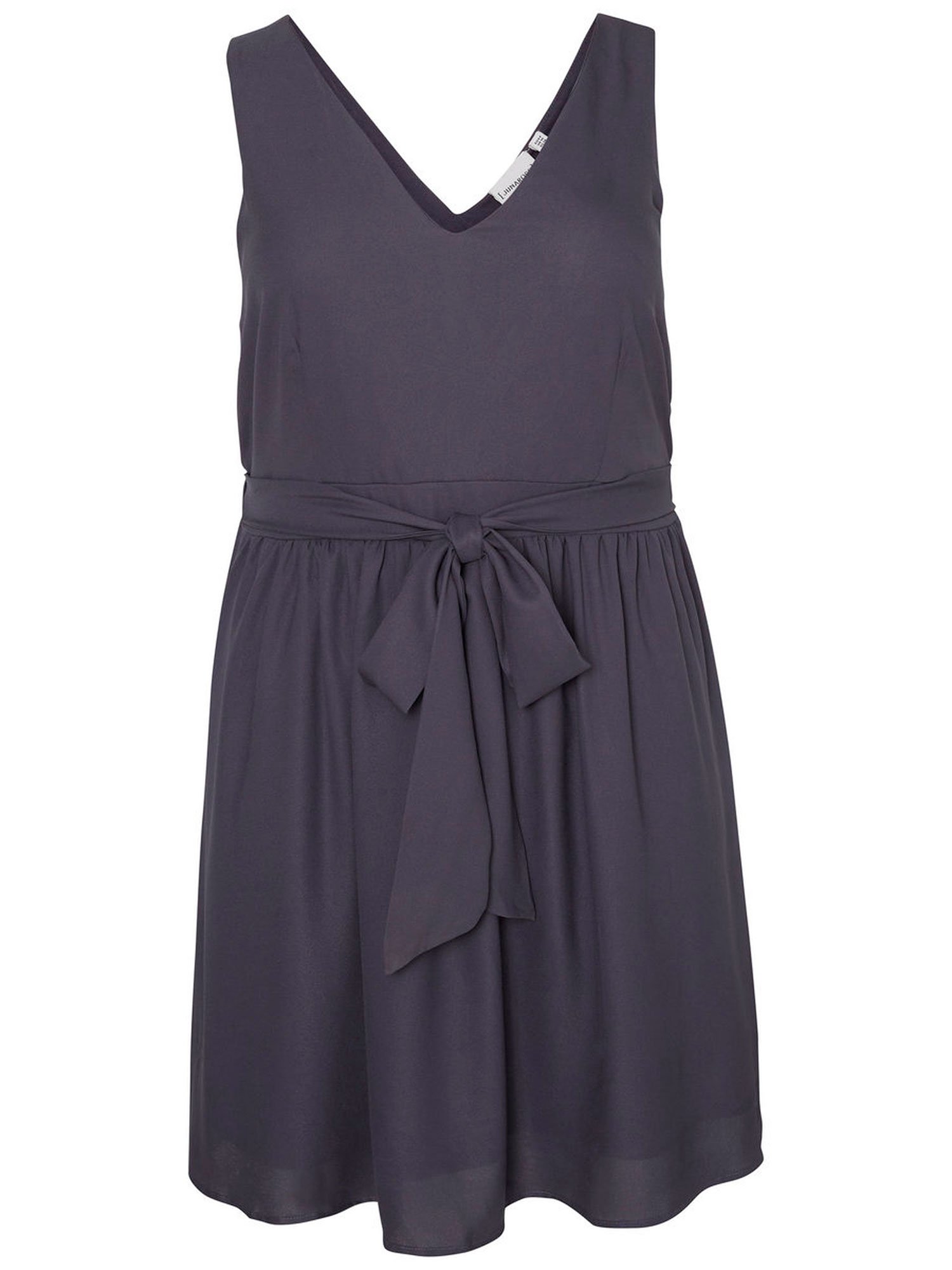 Billede af Grå blå kjole med elastik og bindebånd i taljen