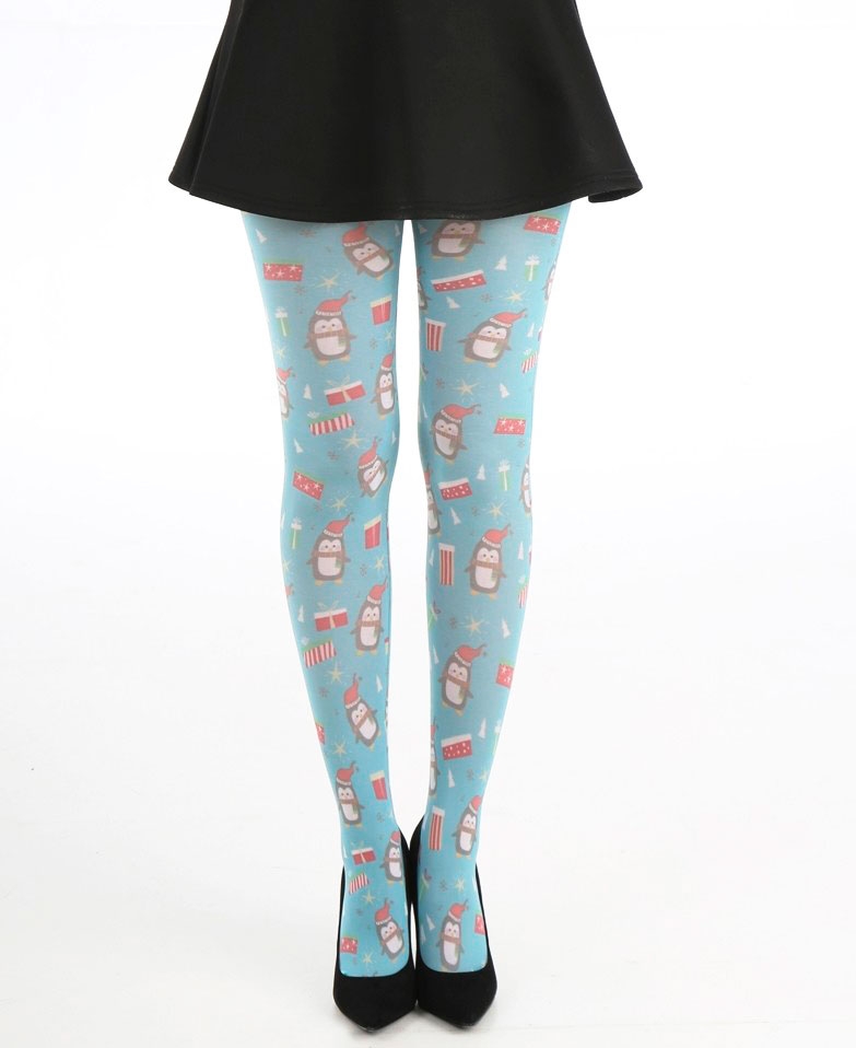 Pamela Mann Turkis strømpebukser med print af gaver og pingviner